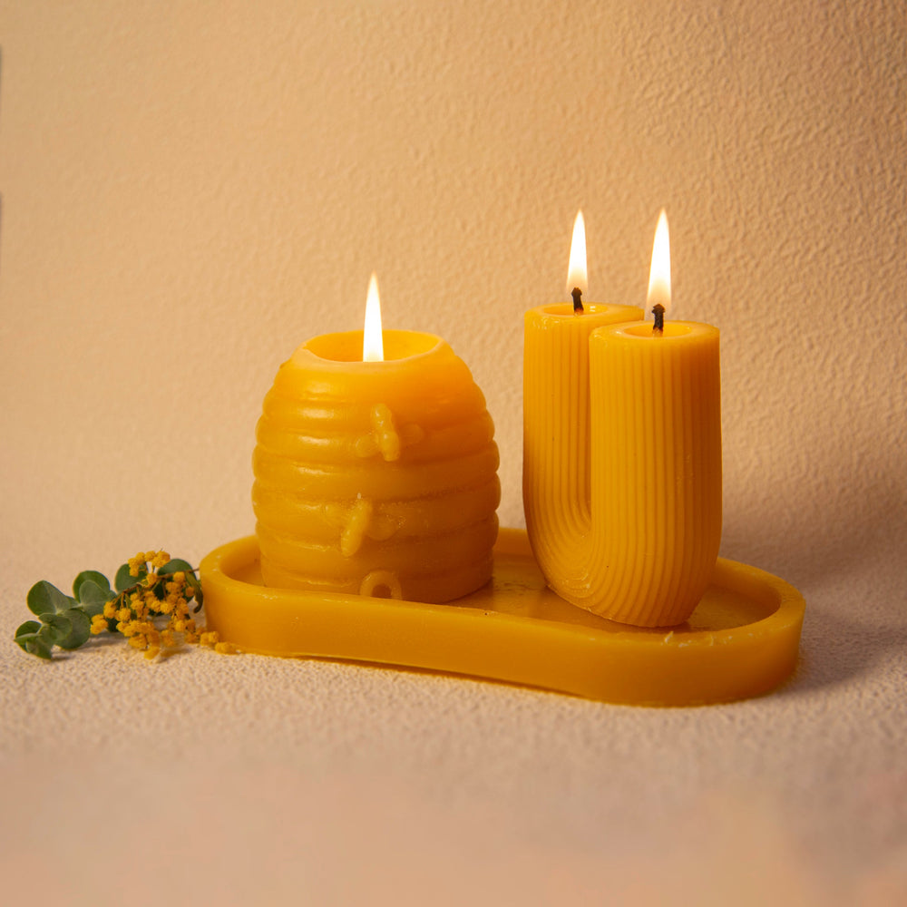 Wild Nectar Beeswax Candle - Large Beeswax Candle Plate - Wild Nectar Honey
